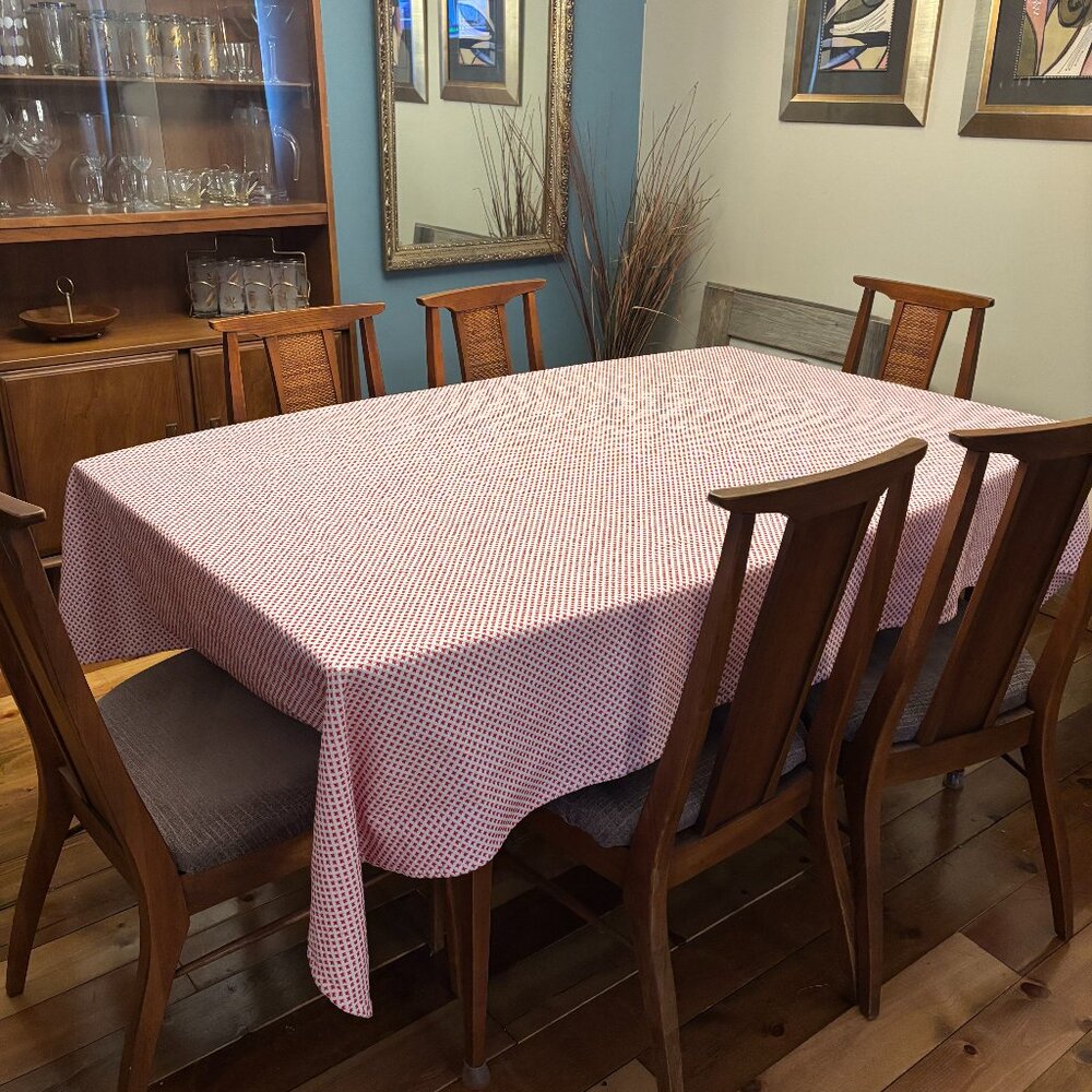 Handstitched Red & White Tablecloth 85"x55"